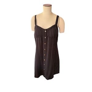 Justify Mini Dress XL Black White Pinstripe Button Front Smocked Back Sundress